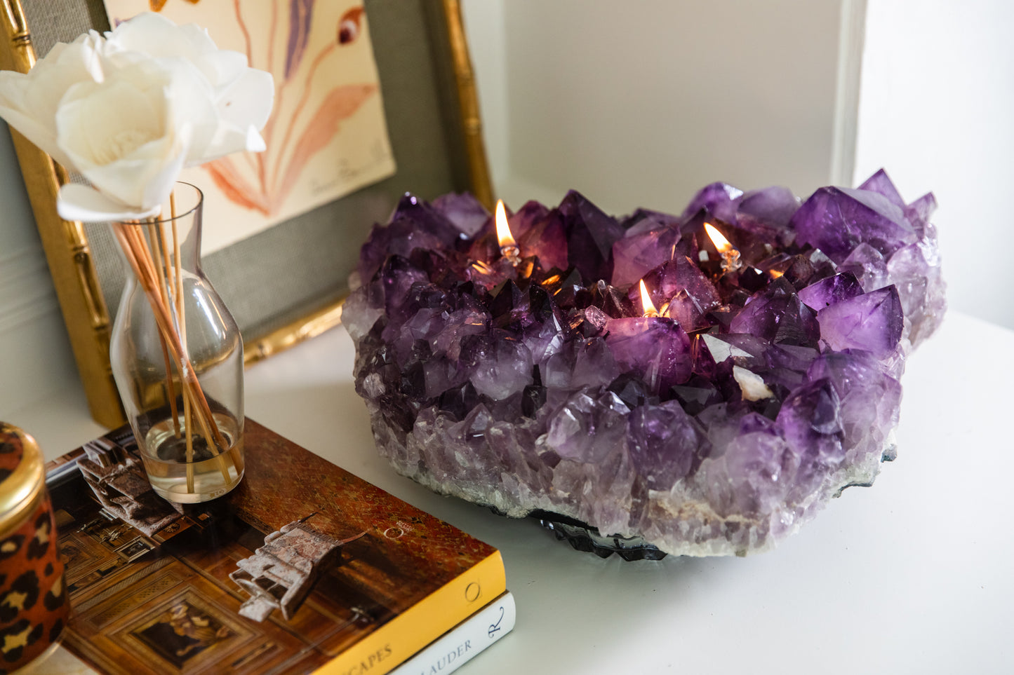 Amethyst Cluster Centerpiece Oil Candle (3 wicks)