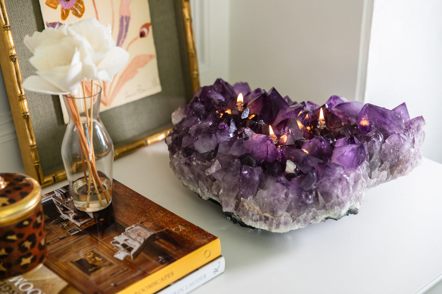 Amethyst Cluster Centerpiece Oil Candle (3 wicks)