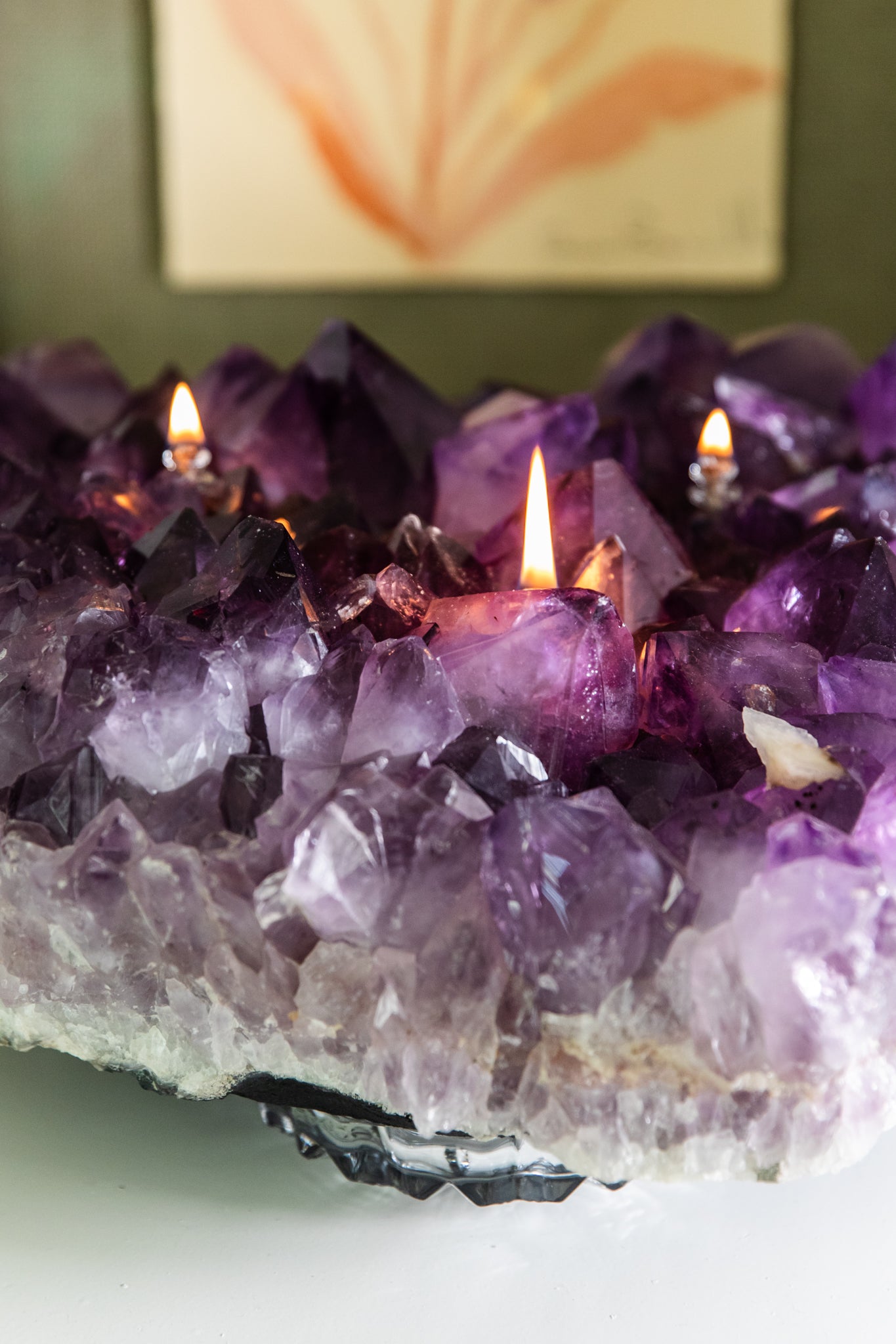 Amethyst Cluster Centerpiece Oil Candle (3 wicks)